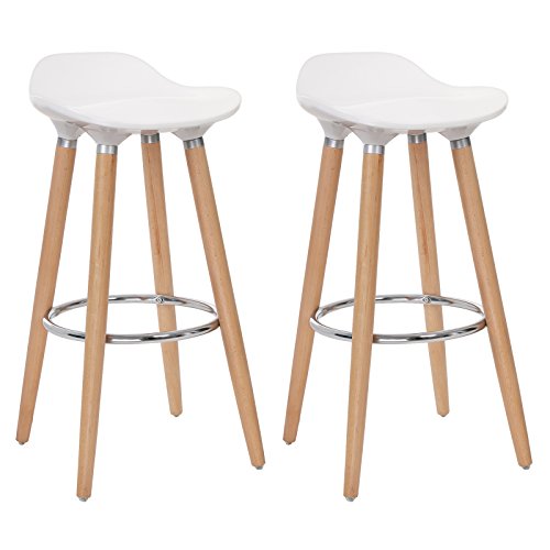 SONGMICS Set de 2 Taburetes de Bar con Patas de Madera de Haya Asiento de Plástico ABS Altura de 73 cm para Bar Cocina Comedor Bistro LJB20W SONGMICS Set de 2 Taburetes de Bar con Patas de Madera de Haya Asiento de Plástico ABS Altura de 73 cm para Bar Cocina Comedor Bistro LJB20W