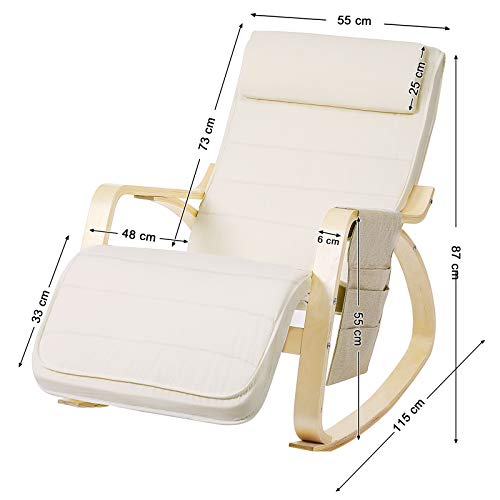 SONGMICS Silla Mecedora de Madera de Abedul, Sillón Tumbona con Reposapiés Regulable, Ideal para Salón, Oficina, Terraza, Antideslizante, Fácil Montaje, Beige LYY01MV1 SONGMICS Silla Mecedora de Madera de Abedul, Sillón Tumbona con Reposapiés Regulable, Ideal para Salón, Oficina, Terraza, Antideslizante, Fácil Montaje, Beige LYY01MV1