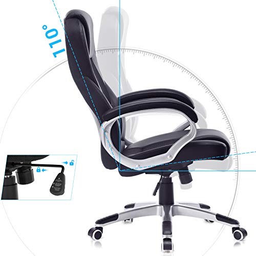 Songmics Sonmics OBG22B-Silla de Oficina giratoria (Altura Regulable, Acolchada), Piel sintética, Negro, 76x66x32 Songmics Sonmics OBG22B-Silla de Oficina giratoria (Altura Regulable, Acolchada), Piel sintética, Negro, 76x66x32