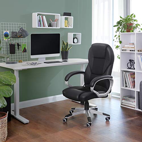 Songmics Sonmics OBG22B-Silla de Oficina giratoria (Altura Regulable, Acolchada), Piel sintética, Negro, 76x66x32 Songmics Sonmics OBG22B-Silla de Oficina giratoria (Altura Regulable, Acolchada), Piel sintética, Negro, 76x66x32