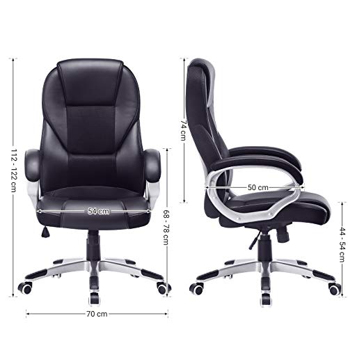 Songmics Sonmics OBG22B-Silla de Oficina giratoria (Altura Regulable, Acolchada), Piel sintética, Negro, 76x66x32 Songmics Sonmics OBG22B-Silla de Oficina giratoria (Altura Regulable, Acolchada), Piel sintética, Negro, 76x66x32