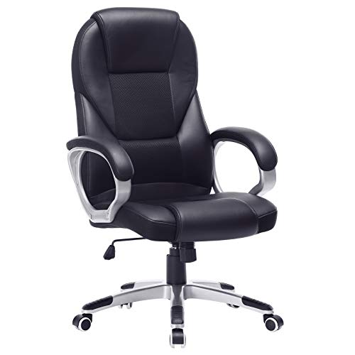 Songmics Sonmics OBG22B-Silla de Oficina giratoria (Altura Regulable, Acolchada), Piel sintética, Negro, 76x66x32 Songmics Sonmics OBG22B-Silla de Oficina giratoria (Altura Regulable, Acolchada), Piel sintética, Negro, 76x66x32