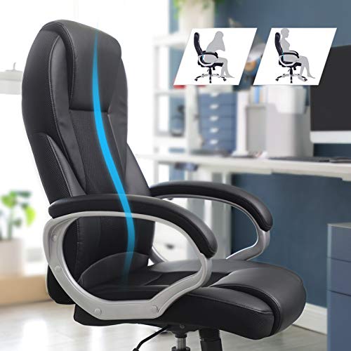 Songmics Sonmics OBG22B-Silla de Oficina giratoria (Altura Regulable, Acolchada), Piel sintética, Negro, 76x66x32 Songmics Sonmics OBG22B-Silla de Oficina giratoria (Altura Regulable, Acolchada), Piel sintética, Negro, 76x66x32