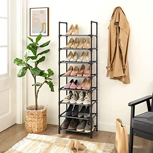 SONGMICS Zapatero de 8 Estantes, Estante Versátil para Zapatos, Estructura de Hierro, Estantes de TNT, para 16-20 Pares, para Entrada, Dormitorio, Sala de Estar, 46 x 28 x 145 cm, Negro LSR24BK