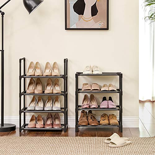 SONGMICS Zapatero de 8 Estantes, Estante Versátil para Zapatos, Estructura de Hierro, Estantes de TNT, para 16-20 Pares, para Entrada, Dormitorio, Sala de Estar, 46 x 28 x 145 cm, Negro LSR24BK