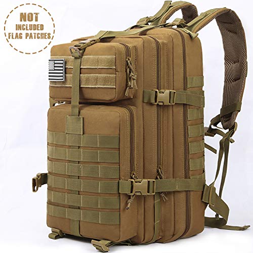 Songwin Mochila táctica Macuto de montañismo Militar,Impermeable y multifunción ejército Bolsa de Viaje,Mochila de Asalto para Excursionismo,Montañismo,Ciclismo,Trekking 43L. (Caqui)