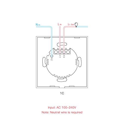 SONOFF T3EU1C Interruptor Mural para Control de Luces Inalámbrico por RF Wi-Fi Inteligente, Interruptor de Tipo 86 de 1 Canal para Soluciones de Automatización Domótica(1-way)