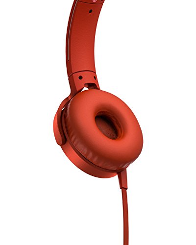 Sony MDR-XB550AP - Auriculares de Diadema Extra Bass (Micrófono Integrado Compatible con Smartphones, Diadema Metálica Adaptable) Color Rojo, Talla Única