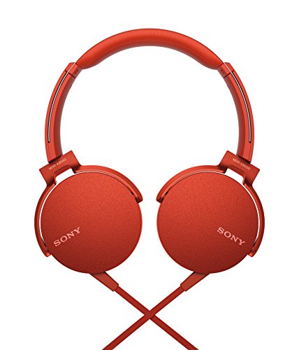 Sony MDR-XB550AP - Auriculares de Diadema Extra Bass (Micrófono Integrado Compatible con Smartphones, Diadema Metálica Adaptable) Color Rojo, Talla Única