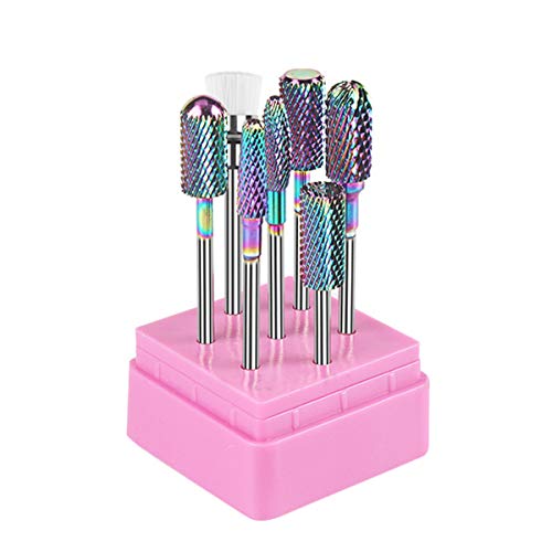 SOONHUA Brocas para Uñas 7 Piezas Juego de Brocas para Uñas Brocas para Lima de Uñas Herramientas para Arte de Uñas Brocas para Manicura Y Pedicura de Acero de Tungsteno