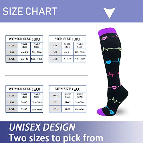 Sooverki Calcetines de compresión para Mujeres y Hombres 20-25 mmHg es el Mejor Graduado atlético, Correr, Volar, Viajar, Enfermeras 03-Multicolor-6 Pares S/M