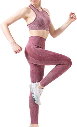 Sooverki Trajes de dos piezas para mujeres - Sujetadores deportivos de talle alto Leggings ropa de entrenamiento para yoga gimnasio A5-rojo Marrón M