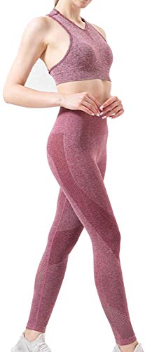 Sooverki Trajes de dos piezas para mujeres - Sujetadores deportivos de talle alto Leggings ropa de entrenamiento para yoga gimnasio A5-rojo Marrón M