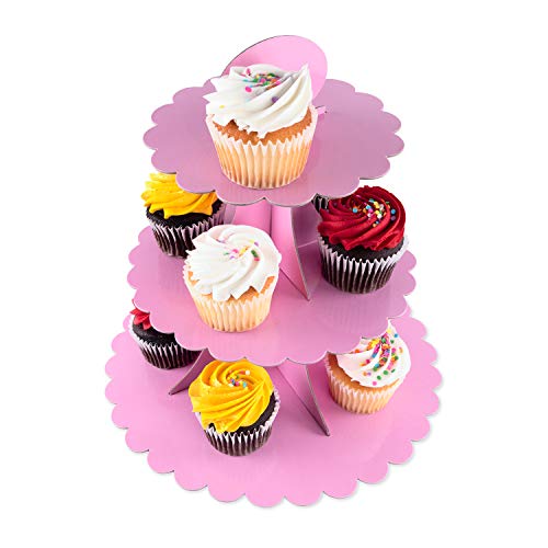 Soporte de cartón para cupcakes de 3 niveles con diseño de lienzo en blanco para repostería, cumpleaños, decoración de torre de postres (1 soporte)