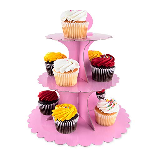 Soporte de cartón para cupcakes de 3 niveles con diseño de lienzo en blanco para repostería, cumpleaños, decoración de torre de postres (1 soporte)
