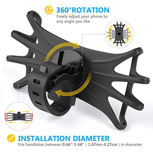 Soporte Movil Bicicleta,Soporte Movil Moto,GPS Universal Rotación 360° Manillar,Soporte Desmontable Moto,Bici,Ajustable Silicona 4.5"-6.5"