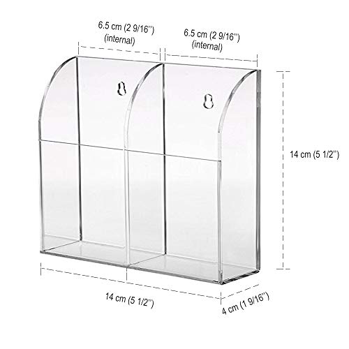 Soporte para pared para mando a distancia de acrílico transparente 2 slots x 6.5 cm