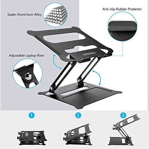 Soporte para Portátil, LONGING Soporte plegable de aluminio para Lenovo DELL HP Samsung MacBook iPad Laptop Tabletas Laptop Portátil ordenador portátil de hasta 17", Negro Soporte para Portátil, LONGING Soporte plegable de aluminio para Lenovo DELL HP Samsung MacBook iPad Laptop Tabletas Laptop Portátil ordenador portátil de hasta 17", Negro