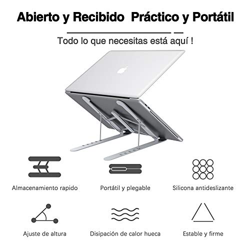 Soporte Portátil Mesa 6 Ángulos Ajustables, Plástico ABS+silicona+aleación de aluminio, Soporte Ordenador Ventilado Plegable, Laptop Stand, Ligero Soporte Mesa para Macbook DELL XPS, HP, PC 10-15.6" Soporte Portátil Mesa 6 Ángulos Ajustables, Plástico ABS+silicona+aleación de aluminio, Soporte Ordenador Ventilado Plegable, Laptop Stand, Ligero Soporte Mesa para Macbook DELL XPS, HP, PC 10-15.6"
