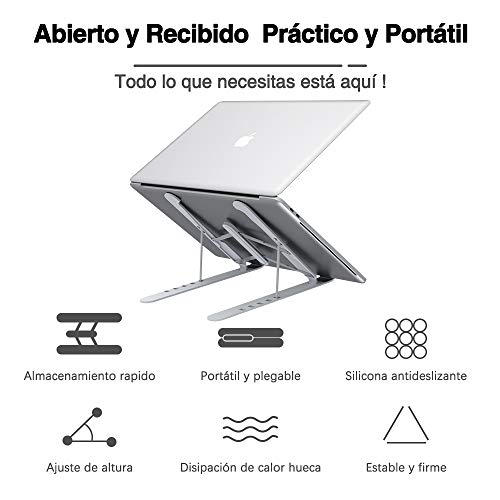 Soporte Portátil Mesa 6 Ángulos Ajustables, Plástico ABS+silicona+aleación de aluminio, Soporte Ordenador Ventilado Plegable, Laptop Stand, Ligero Soporte Mesa para Macbook DELL XPS, HP, PC 10-15.6"