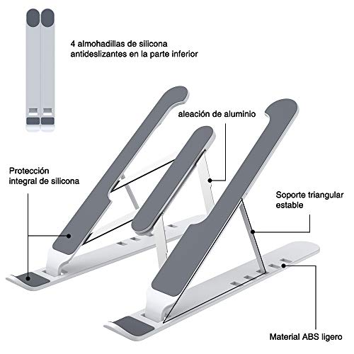 Soporte Portátil Mesa 6 Ángulos Ajustables, Plástico ABS+silicona+aleación de aluminio, Soporte Ordenador Ventilado Plegable, Laptop Stand, Ligero Soporte Mesa para Macbook DELL XPS, HP, PC 10-15.6" Soporte Portátil Mesa 6 Ángulos Ajustables, Plástico ABS+silicona+aleación de aluminio, Soporte Ordenador Ventilado Plegable, Laptop Stand, Ligero Soporte Mesa para Macbook DELL XPS, HP, PC 10-15.6"