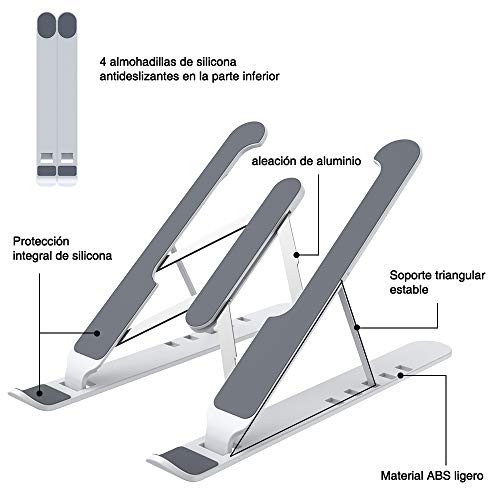 Soporte Portátil Mesa 6 Ángulos Ajustables, Plástico ABS+silicona+aleación de aluminio, Soporte Ordenador Ventilado Plegable, Laptop Stand, Ligero Soporte Mesa para Macbook DELL XPS, HP, PC 10-15.6"