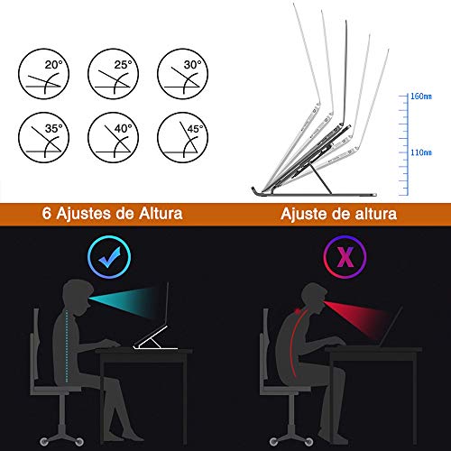 Soporte Portátil Mesa 6 Ángulos Ajustables, Plástico ABS+silicona+aleación de aluminio, Soporte Ordenador Ventilado Plegable, Laptop Stand, Ligero Soporte Mesa para Macbook DELL XPS, HP, PC 10-15.6" Soporte Portátil Mesa 6 Ángulos Ajustables, Plástico ABS+silicona+aleación de aluminio, Soporte Ordenador Ventilado Plegable, Laptop Stand, Ligero Soporte Mesa para Macbook DELL XPS, HP, PC 10-15.6"