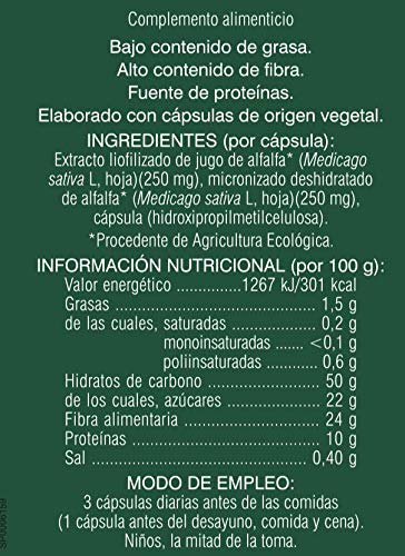 Soria Natural - VERDE DE ALFALFA - Complemento alimenticio - Aporta nutrientes, aminoacidos ácidos grasos insaturados, clorofila, fibra y vitaminas al organismo - 240 capsulas - Medicago Sativa