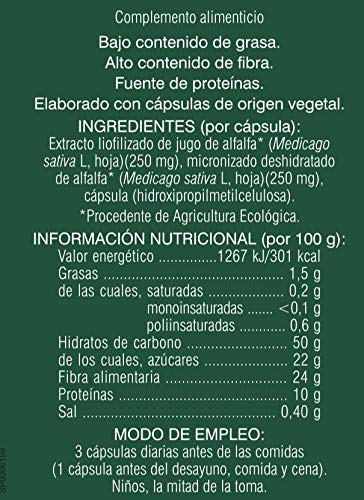 Soria Natural - VERDE DE ALFALFA - Complemento alimenticio - Aporta nutrientes, aminoacidos ácidos grasos insaturados, clorofila, fibra y vitaminas al organismo - 240 capsulas - Medicago Sativa Soria Natural - VERDE DE ALFALFA - Complemento alimenticio - Aporta nutrientes, aminoacidos ácidos grasos insaturados, clorofila, fibra y vitaminas al organismo - 240 capsulas - Medicago Sativa