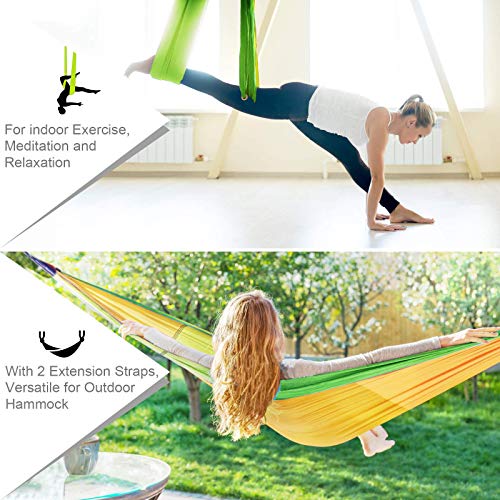 Sotech - Antigravity Yoga Hammock, Yoga Swing Set, Green/Yellow, Daisy Chain 1.2 Meters, Tamaño: 250 x 150 cm, Tamaño Plegado: 26 x 24 x 11 cm