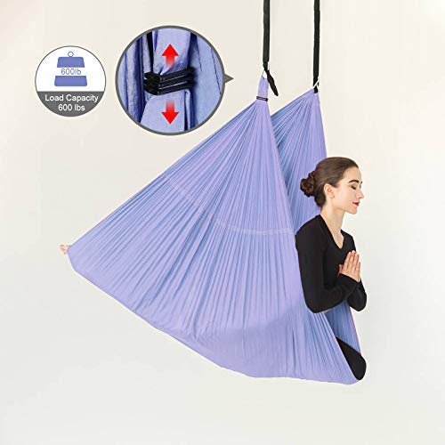 Sotech - Antigravity Yoga Hammock, Yoga Swing Set, Light Purple, Daisy Chain 1.2 Meters, Tamaño: 250 x 150 cm, Tamaño Plegado: 26 x 24 x 11 cm