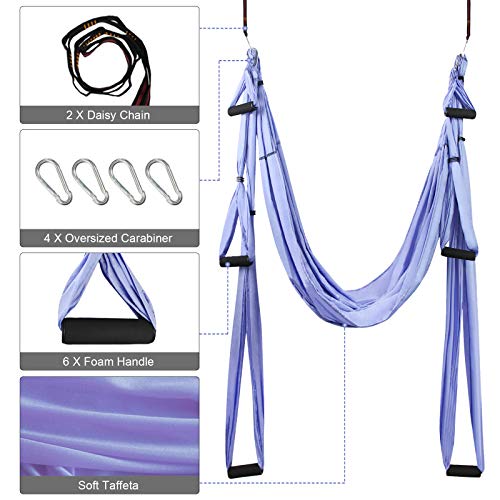 Sotech - Antigravity Yoga Hammock, Yoga Swing Set, Light Purple, Daisy Chain 1.2 Meters, Tamaño: 250 x 150 cm, Tamaño Plegado: 26 x 24 x 11 cm