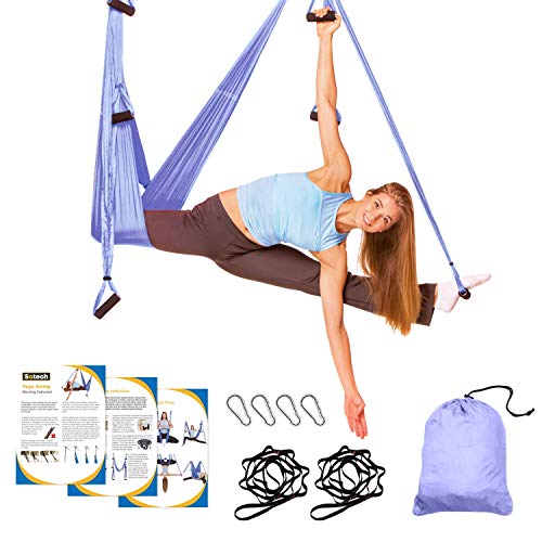 Sotech - Antigravity Yoga Hammock, Yoga Swing Set, Light Purple, Daisy Chain 1.2 Meters, Tamaño: 250 x 150 cm, Tamaño Plegado: 26 x 24 x 11 cm