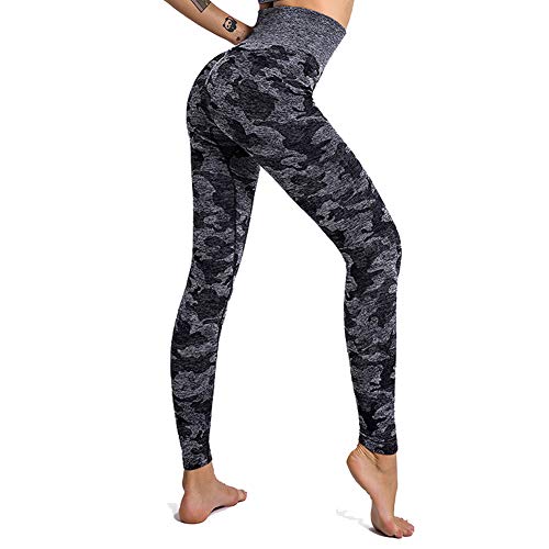 SotRong Adelgazantes Mallas Running Mujer Camuflaje Pantalones Deportivos Push Up Leggings Yoga Anticeluliticas Desigual Negro M