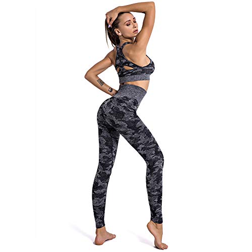 SotRong Adelgazantes Mallas Running Mujer Camuflaje Pantalones Deportivos Push Up Leggings Yoga Anticeluliticas Desigual Negro S