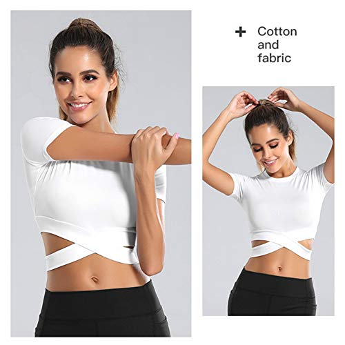 SotRong Camiseta cruzada para mujer, para entrenamiento, gimnasio, manga corta, para yoga, correr, para mujer SotRong Camiseta cruzada para mujer, para entrenamiento, gimnasio, manga corta, para yoga, correr, para mujer