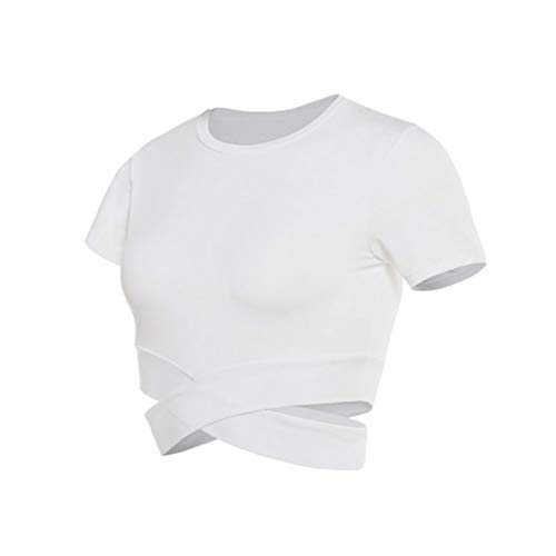 SotRong Camiseta cruzada para mujer, para entrenamiento, gimnasio, manga corta, para yoga, correr, para mujer