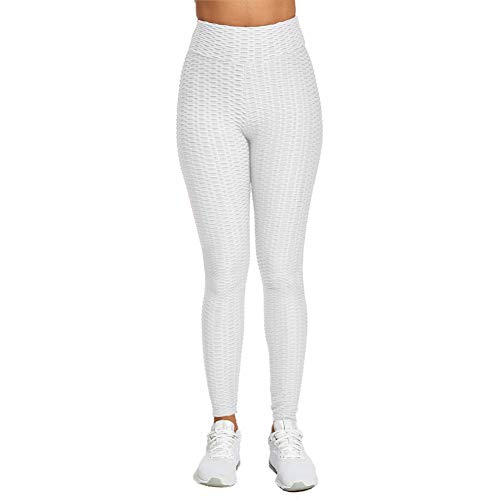 SotRong - Pantalones de yoga para mujer, cintura alta, con fruncido, para gimnasio, control de barriga, levantamiento de glúteos, Primavera-Verano, Mujer, color blanco, tamaño 40-42