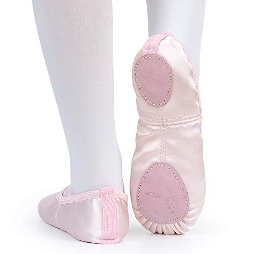 Soudittur Zapatillas de Ballet Satén -Media Punta Calzado de Danza para Niña y Mujer Adultos Suela Partida de Cuero Rosa Tallas 25 (Elija Un Tamaño Más Grande)