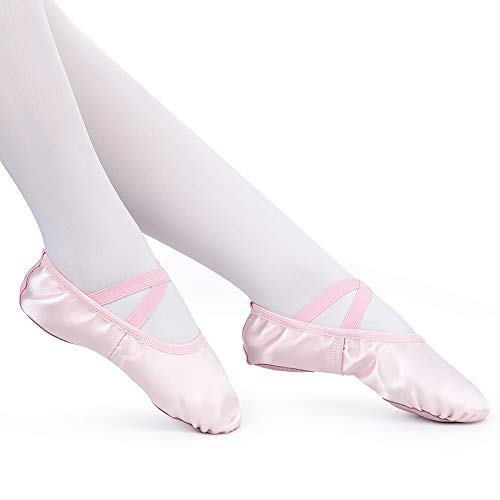 Soudittur Zapatillas de Ballet Satén -Media Punta Calzado de Danza para Niña y Mujer Adultos Suela Partida de Cuero Rosa Tallas 26 (Elija Un Tamaño Más Grande)