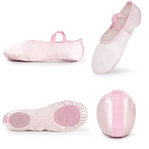 Soudittur Zapatillas de Ballet Satén -Media Punta Calzado de Danza para Niña y Mujer Adultos Suela Partida de Cuero Rosa Tallas 26 (Elija Un Tamaño Más Grande)