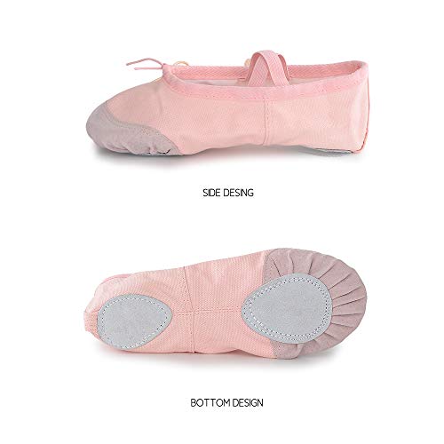 Soudittur Zapatillas de Ballet Suela Partida de Cuero Calzado de Danza para Niña y Mujer Adultos Rosa Tallas 26