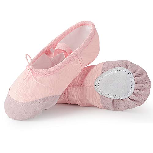 Soudittur Zapatillas de Ballet Suela Partida de Cuero Calzado de Danza para Niña y Mujer Adultos Rosa Tallas 26