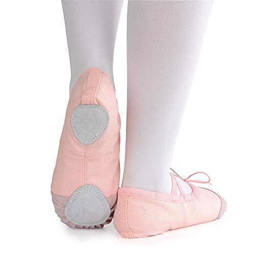 Soudittur Zapatillas de Ballet Suela Partida de Cuero Calzado de Danza para Niña y Mujer Adultos Rosa Tallas 26