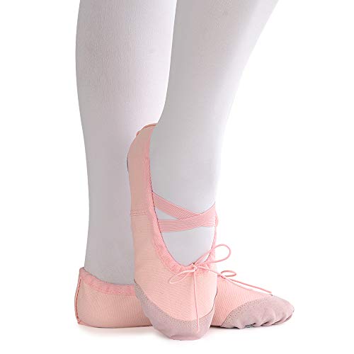 Soudittur Zapatillas de Ballet Suela Partida de Cuero Calzado de Danza para Niña y Mujer Adultos Rosa Tallas 27