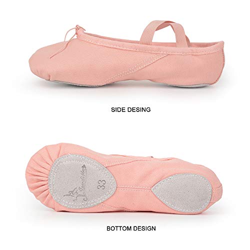 Soudittur Zapatillas Media Punta de Ballet - Calzado de Danza para Niña y Mujer Adultos Rosa Suela Partida de Cuero Tallas 25