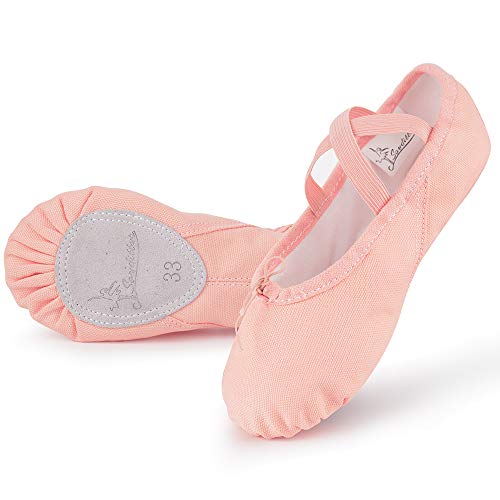 Soudittur Zapatillas Media Punta de Ballet - Calzado de Danza para Niña y Mujer Adultos Rosa Suela Partida de Cuero Tallas 25