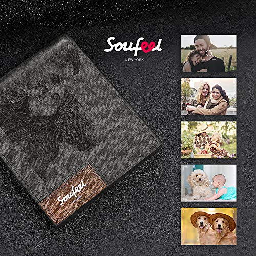 SOUFEEL Cartera Billetera Personalizado de Foto Hombre Plegable Cuero Regalo para Familia Novio