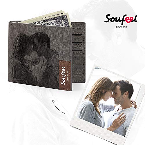 SOUFEEL Cartera Billetera Personalizado de Foto Hombre Plegable Cuero Regalo para Familia Novio