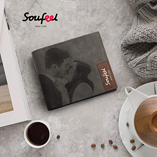 SOUFEEL Cartera Billetera Personalizado de Foto Hombre Plegable Cuero Regalo para Familia Novio